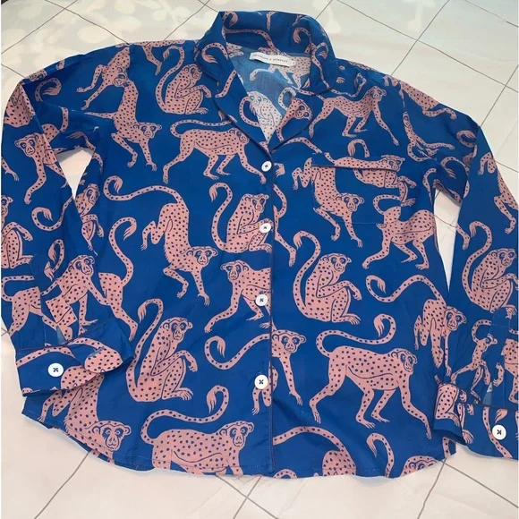 Desmond & Dempsey Long Pyjama Set Blue and Pink - S - Picture 2 of 8